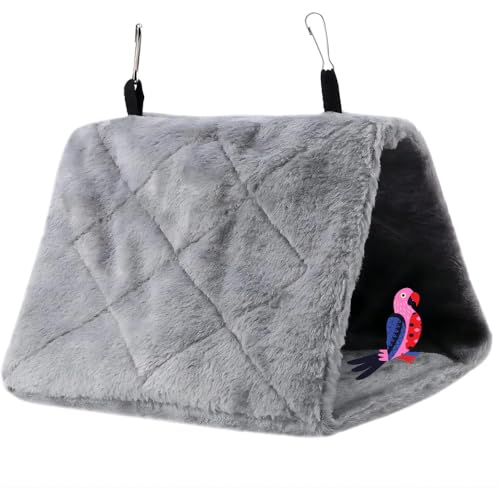 VIFER Nido de Pájaro Jaula para Pájaros Colgante Hamaca de Felpa Loro Cama Cálida de Invierno Suave Tienda para Periquitos Canario Inseparables Juguete para Mascotas (S-Gris)