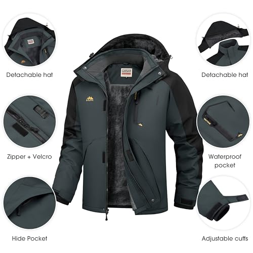 Image of WULFUL Men's Ski Jackets Warm Winter Snow Windbreaker Resistant Snowboard Fleece Coat Mountain Waterproof Parka with Hood