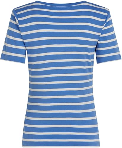 Tommy Hilfiger Damen T-Shirt Kurzarm New Slim Cody mit V-Ausschnitt, Mehrfarbig (Fine STP Blue Spell/Ivory Petal), XXS – Ansicht 6