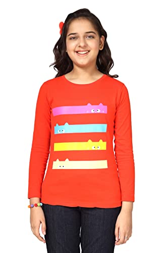Image of KYDA KIDS 100% Cotton Girls Full Sleeve Printed T-Shirt,Regular fit Round Neck Tops