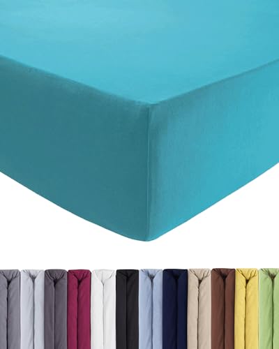 ENTSPANNO Luxus Spannbettlaken 120-130 bis 200-220cm - Aus weichem Premium Jersey - Ideal für Wasser- & Boxspringbetten bis 35cm Höhe - Petrol