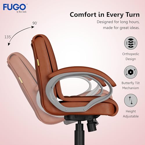 Image of FUGO FG235 with 3 Years Warranty Ergonomic Medium Back Office Chair with Adjustable Height, Cushioned Back&Seat, Tilting Mechanism, Heavy-Duty Metal Base, Perfect for Work, Study and Office (Tan)