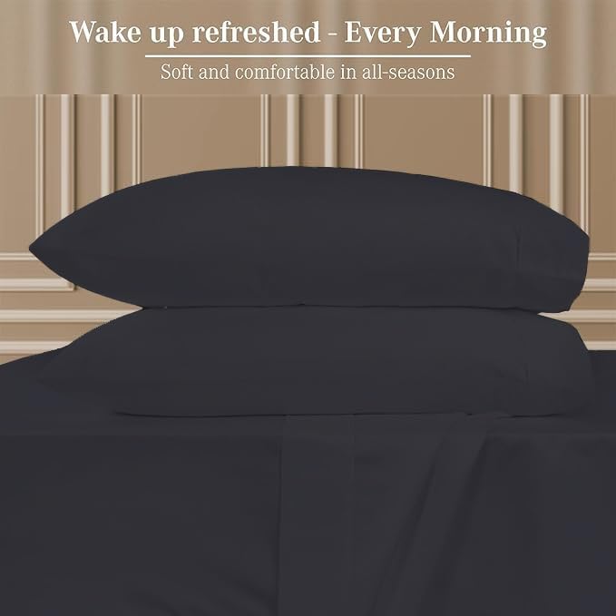 Miniatura 5 de King Size 4Pcs 100% Egyptian Cotton 800 Thread Count 15" Inch Deep Pocket Premium Hotel Quality Smooth & Soft Bedding Sheet Set Luxury Soft - Black