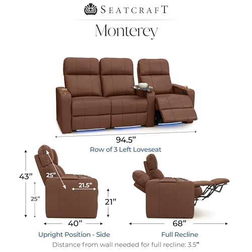 Image of Seatcraft Monterey Home Theater Seating Tobacco Row of 3 Left Loveseat