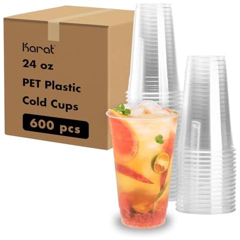 Karat [600 ct] 24oz Plastic Cups, Clear Disposable Cold Cup for Iced Coffee, Smoothies, and More, 98mm (C-KC24) Cover