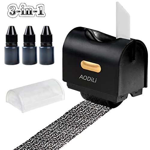 Aodili Identity Theft Protection Confidential Roller Stamp - 3Pack Refill Inks,Anti Theft ID Privacy Security Stamp with Box Opener,Envelope Cut Blade 3-IN-1, Guard Personal Info Blockout Kit- (Black)
