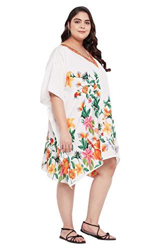 Image of Oussum Short Caftans for Women Plus Size Kaftan Tunic Tops Polyester Summer Beach Clothing Mini Cover Ups Dress for Ladies