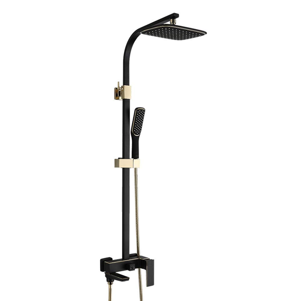 QUSYZD Rain Black and Gold Rain Mixer Shower Combo Set Wall Mounted Exposed Bathroom Shower Faucet Set with Shower Head, Handheld Shower, Tub Spout,