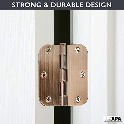 Ilyapa 18 Pack Antique Brass Door Hinges, 3.5 X 3.5 Inch Interior Brass Door Hinges Door Hardware, For Doors 3 1/2 Inches, With 5/8 Inch Radius Corners #TOP3