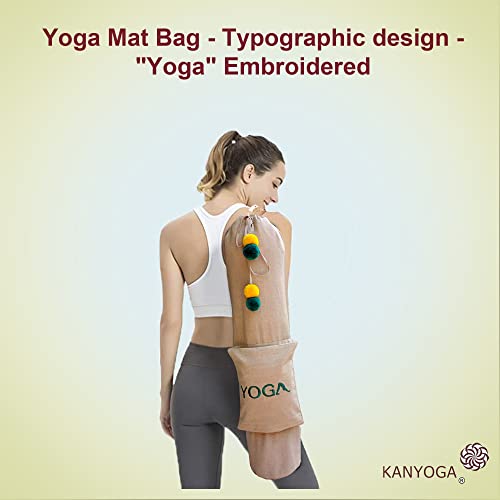 Image of Yoga Mat Cover Bag | Yoga Mat Bag with Yoga Embroidery Carry Bag with Strap (Beige, 74 L x 25 W)