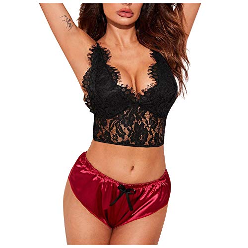 Lingerie et vêtements sexy érotique femmes : ensemble soutien-gorge transparent et short porno