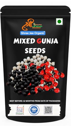 Image of Chirmi Gunja Seeds 30 Grams (10 Grams each /Approx 51 Pcs each)(Red, White & Black Seeds)