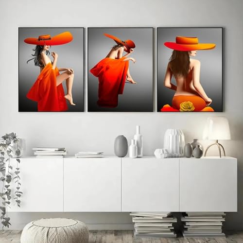 Art mural minimaliste femme jaune salon triptyque 60x90cm - 3