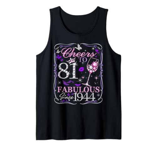 Cheers to 81 Fabulous Since 1944. Women’s 81st Birthday Camiseta sin Mangas