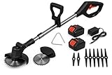 Desbrozadora Eléctrica a Batería 12V/98VF – 18.000 RPM | Incluye 2 Baterías, Cargador, Disco Metálico, Cuchillas, Guantes y Gafas | Cortacésped Inalámbrico Ligero y Potente | Cortabordes eléctrico