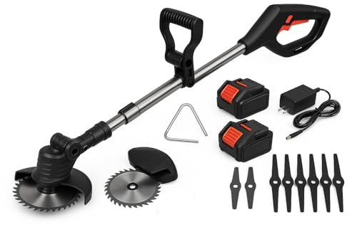 Desbrozadora Eléctrica a Batería 12V/98VF – 18.000 RPM | Incluye 2 Baterías, Cargador, Disco Metálico, Cuchillas | Cortacésped Inalámbrico Ligero y Potente | Cortabordes eléctrico