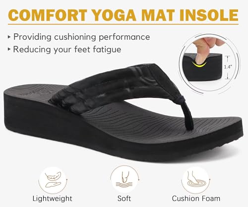 COFACE Women’s Flip Flops with Arch Support Ladies Fashion Lightweight Wedge Flip Flops Comfortable Yoga Mat Sole Summer Platform Thong Sandals2