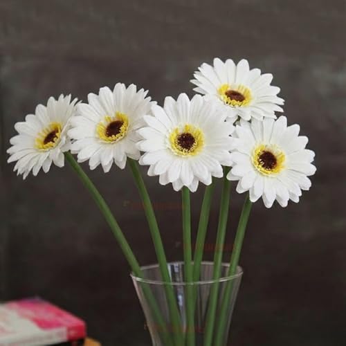 Image of Artificial Gerbera Flower Sticks (Pack of 5) for Home Decor | Realistic Faux Flowers for Vases | Wedding, Office, Living Room & Party Decoration | Long-Lasting, Washable & Reusable