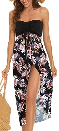 Image of Women's Beach Dress Summer Maxi Sundress Strapless Hawaiian Cover Ups Asymmetrical Wrap Dresses
