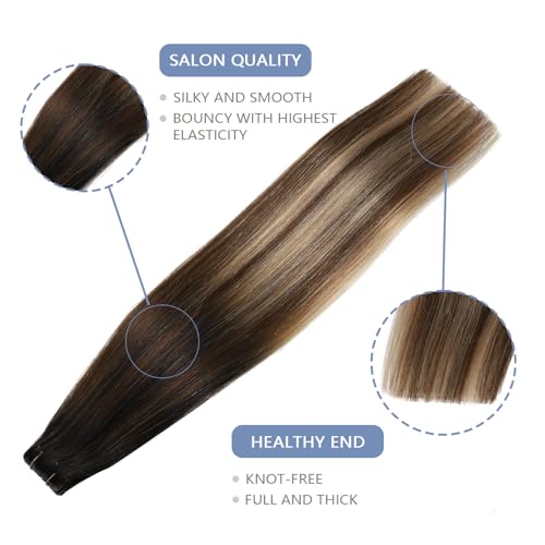 Image of COOKAYU Invisi Edge Tape in Hair Extensions Real Human Hair Seamless Injected Tape Ins 18Inch 20pcs 40g Natural Black to Medium Brown and Caramel blonde Extensions