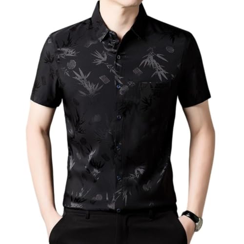 Chemise manches courtes imprimé floral chinois élasthanne homme coupe fine