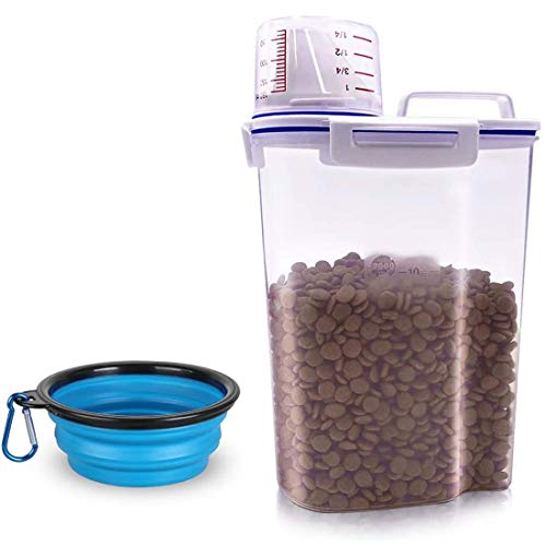 TIOVERY Dog Food Storage Container Small, Cat Food Storage Container Airtight Plastic Dispenser with Graduated Measuring…