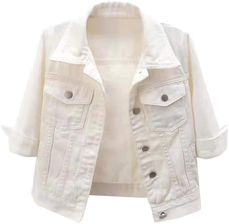 Women's Denim Jacket Coat Basic Button Down Lightweight Jean Jackets With Pockets