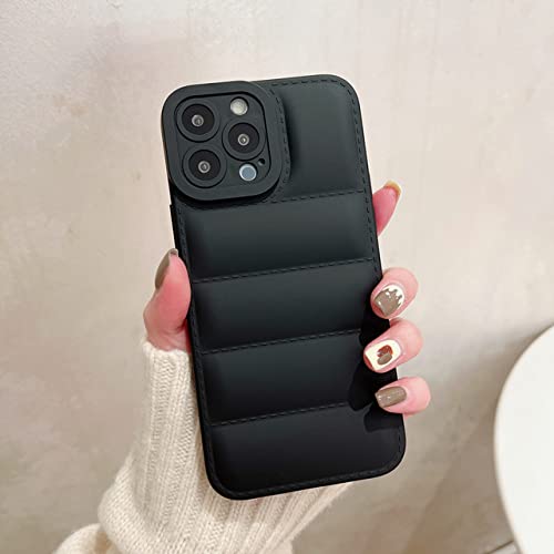 LIFEKA Chaqueta de Cuero de Lujo The Puffer Phone Case para iPhone 14 13 12 11 Pro XS MAX X XR 7 8 Puls SE Candy Color Funda a Prueba de Golpes, Negro, para iPhone 13