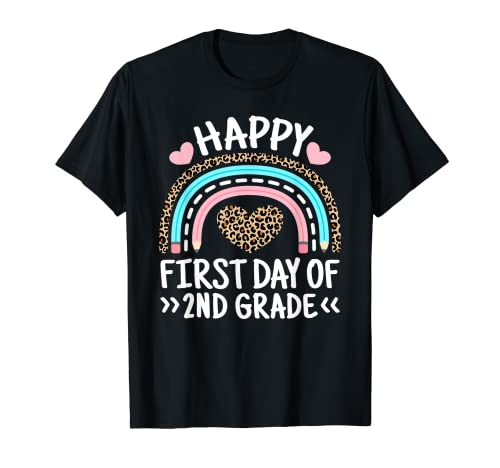 Happy First Day Of 2nd Grade Back To School Leopard Regenbogen T-Shirt