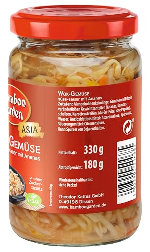 Bamboo Garden Wok-Gemüse, süß-sauer, 330 g, Abtropfgewicht 180 g (Verpackungsdesign kann abweichen)