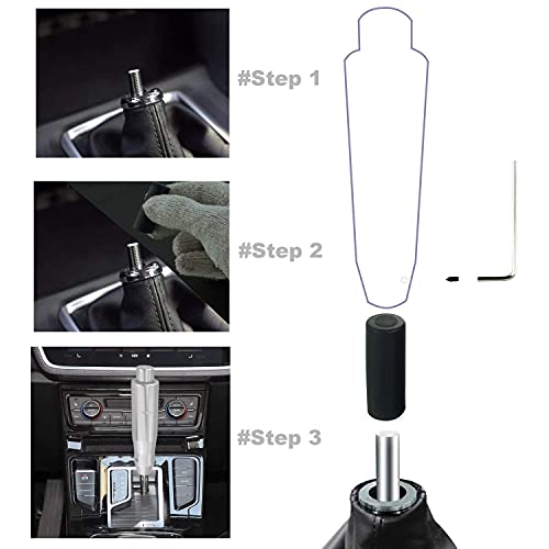 Lunsom Automatic Shift Knob Metal Car Shifting with Push Button Aluminum Alloy Shifter Lever Handle Long Stick Gear Head Fit Most Auto Transmission Vehicle (Silver)