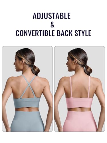 V Neck Adjustable Spaghetti Straps Sports Bra for Women, Padded Criss Cross Back Longline Yoga Bra Workout Crop Top Multipack4