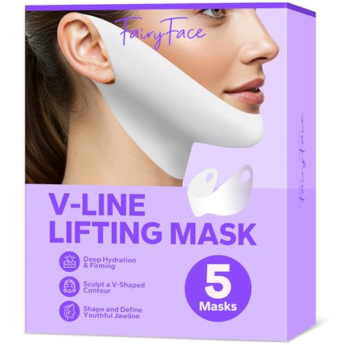 FairyFace V Line Lifting Mask (5 Pack), V-Line Firming Mask, Double Chin Reducer, Lifting Hydrogel Chin Patch with Collagen & Aloe, Skin-Tightening Masks for Jawline Support and Hydration