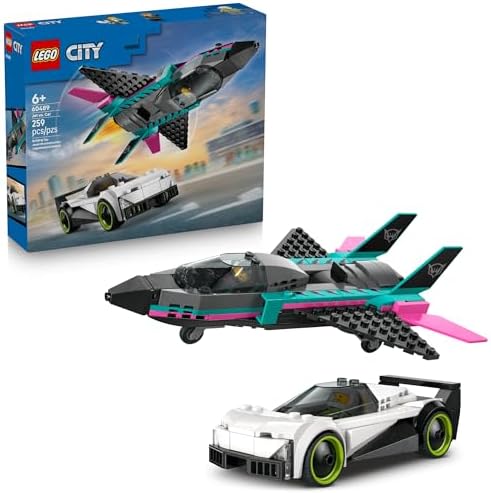 LEGO City Jet vs. Car Building Toys for Kids - Pretend Play Vehicles for Boys & Girls, Ages 6+ - Toy Car & Jet W/Driver & Pilot Minifigures - Gift Idea for Birthdays - 60489