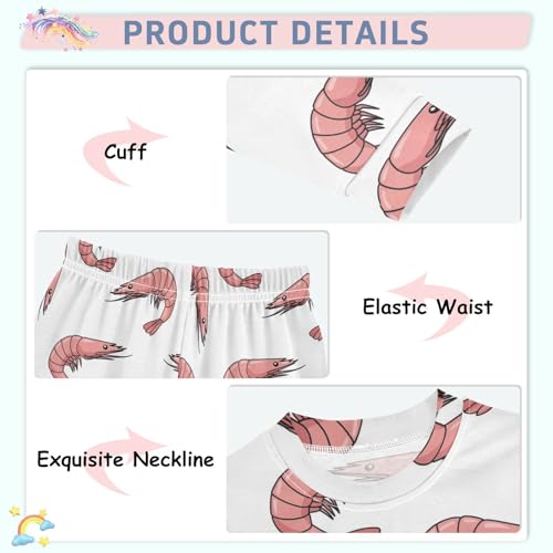 Pajama Sets Long Sleeve Shrimp Pattern Print Design Soft Comfy Sleepwear 2 Piece PJS 3-8T4
