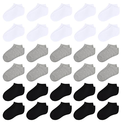 SPTRAMLE Toddler Socks 30 Pairs Kids Low Cut Socks for Boys Girls 2-4 Years Old Baby Children No Show Ankle Sock Black White Gray