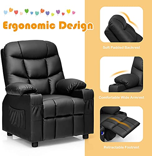 image for GLACER Kids Recliner Chair w/Cup Holder& Side Pockets, Children Reclin