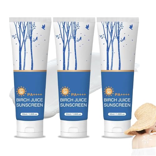 Protector solar hidratante con jugo de abedul, protector solar facial con esencia hidratante de jugo de abedul SPF50+ mejorado 2025, resistente al agua y no grasoso (3PCS)