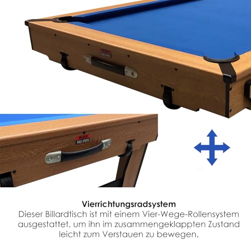 BCE Razor 6ft Rollbarer, Flach Klappbarer Billardtisch – Schlankes, Platzsparendes Design mit Einfacher Aufbewahrung – Inklusive 2 x 48 Queues & 48mm Kugelset – Keine Montage Erforderlich