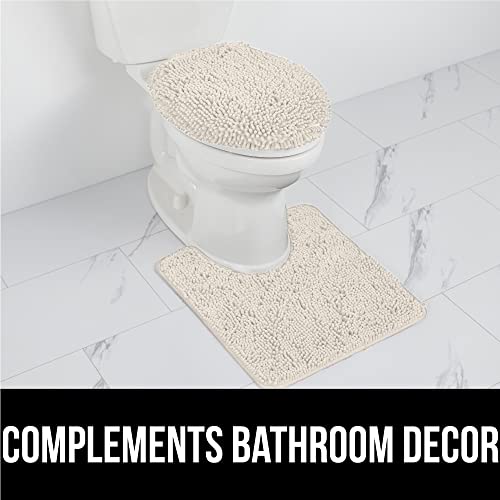 Image of Gorilla Grip Shaggy Chenille Bath Rug Mat for Toilet Base, Machine Washable, Microfiber Dries Quickly, Plush Absorbent Contour Mats for Toilets, Bathroom Decor, Oval U-Shape, 22.5x19.5, Cloud