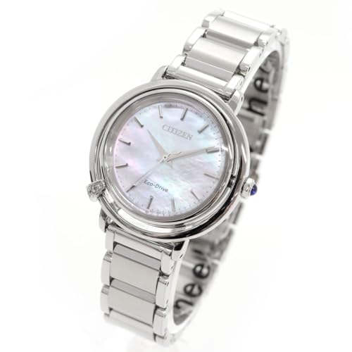 [Citizen] 腕時計 光発電エコ・ドライブ 防水 ブラック 替ベルト付 ダイヤ入 白蝶貝 ARCLY Collection ホワイト 白 EM1090-60D レディース シルバー