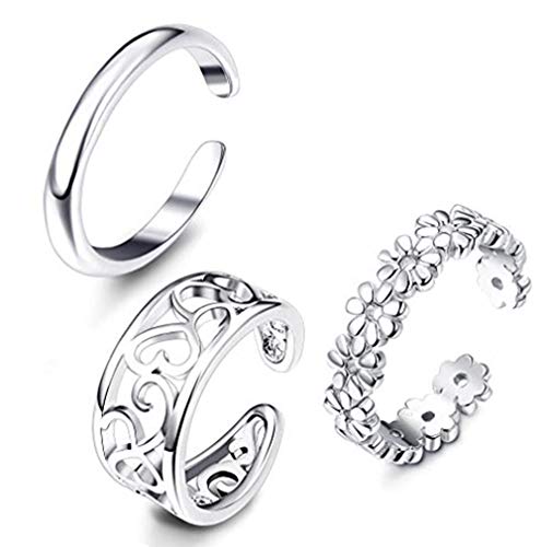 FIBO STEEL 3 Pcs Toe Rings for Women Open Toe Ring Set Adjustable