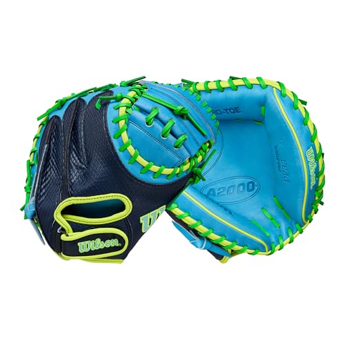 Wilson Fall 2025 A2000 PF33SS 33インチ 野球キャッチャーミット - 右投げ ペドロイアフィット ネイビー/スカイブルー/ネオングリーン