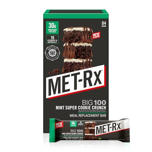 MET-Rx Big 100 Colossal Protein Bars, Mint Super Cookie Crunch, Meal Replacement Bars, 4 Count