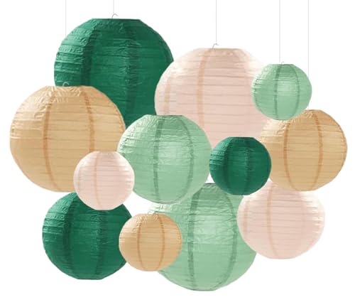 Image of Sage Green Paper Lanterns Decorative 12pcs Party Hanging Decorations for Rustic Party Bridal Shower Wedding Baby Shower Graduation Anniversary Neutral Room Decor