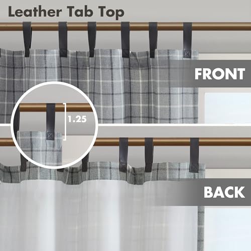 Image of Madison Park Anaheim Cabin Plaid Curtain Window, Thermal Insulated Fleece Lining, Living Room Decor Room Darkening Drape for Bedroom, 1-Single Panel Pack, 50x84 Faux Leather Tab Top, Grey