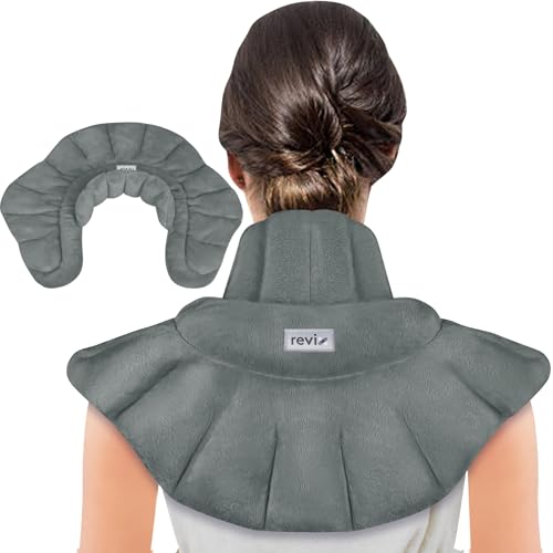 Image of REVIX Microwave Heating Pad for Neck Shoulders with Moist Heat, Heated Neck Wrap for Muscle Tension and Discomfort, Weighted Microwavable Heating Pad for Multiple Body Parts, Scented, Darkgray