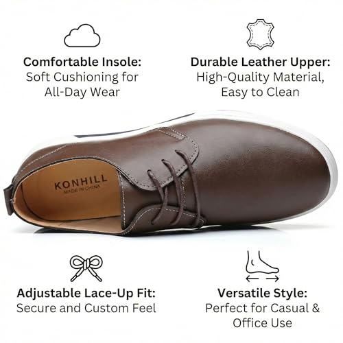 Image of konhill Men's Casual Oxford Shoes - Breathable Dress Shoes Loafers Lace-up Flat Sneakers