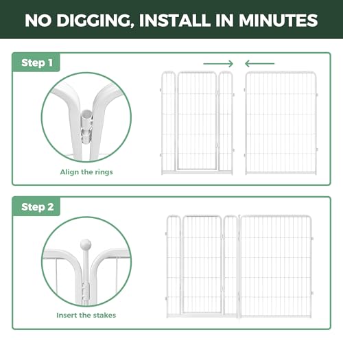 Image of FXW Garden Fence Outdoor for the Yard - 40in(H) x 18.2ft(L) Heavy Duty Metal Animal Barrier for Dog, No Dig Decorative Dog Fence, 8 Panels, White