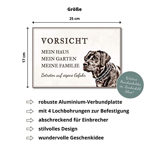 ZAUBERBILD Hundeschild Warnung | Labrador 'Mein Haus' | Warnschild Vorsicht Hund | 25x17cm Alu